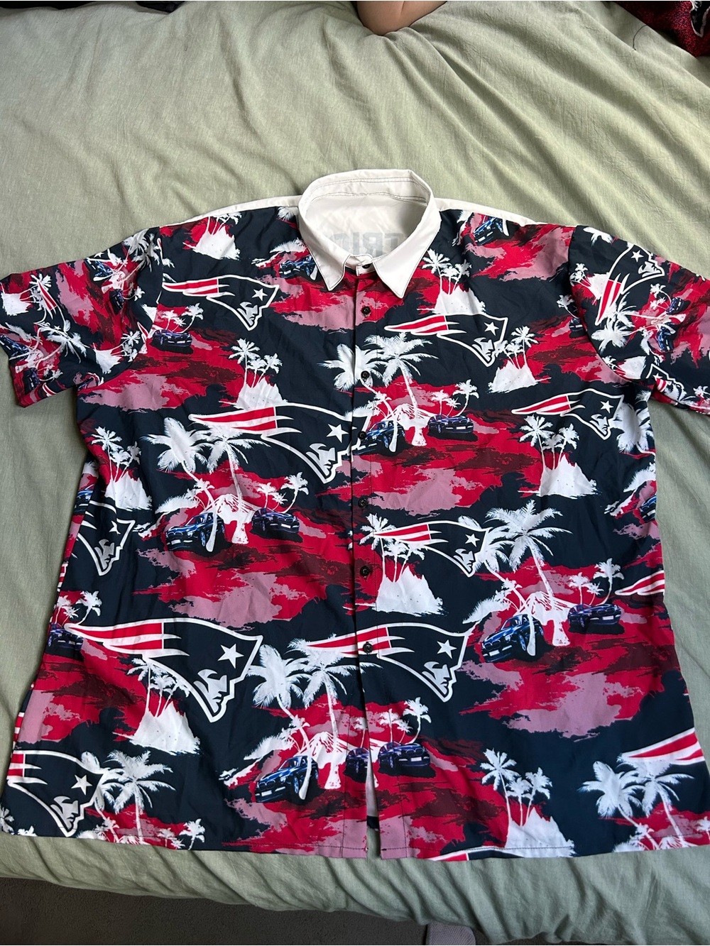 New England Patriots Logo Aloha Button-Up Shirt - Red, Navy, White